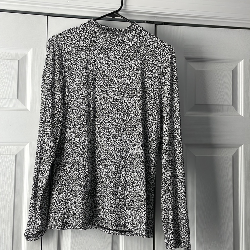 NWT Boden Jersey High Neck Top sz 14 in Black Sunflower